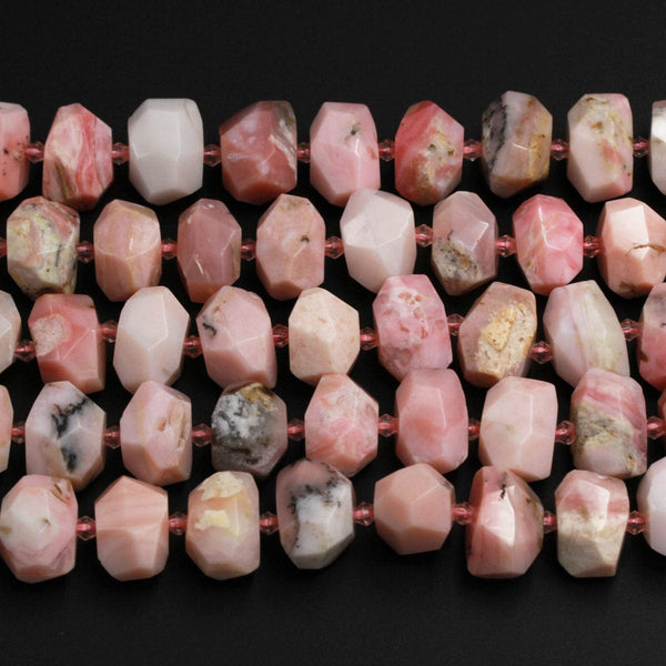 AAA Natural Peruvian Pink Opal Beads Vertically Drilled Large Faceted Rectangle Nugget High Quality Focal Bead Full 16" Strand