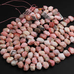 AAA Natural Peruvian Pink Opal Beads Vertically Drilled Large Faceted Rectangle Nugget High Quality Focal Bead Full 16" Strand