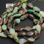 Natural Chunky Faceted Australian Green Chrysoprase Slab Cushion Rectangle Rectangular Nugget Slice Pendant Focal Beads 15.5" Strand