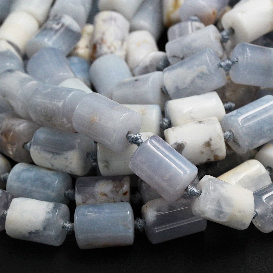 Icy! Natural Blue Angel Chalcedony Beads Tube Cylinder Large Thick Chunky Smooth Beads 18mm Gemmy Blue Gemstone 16" Strand