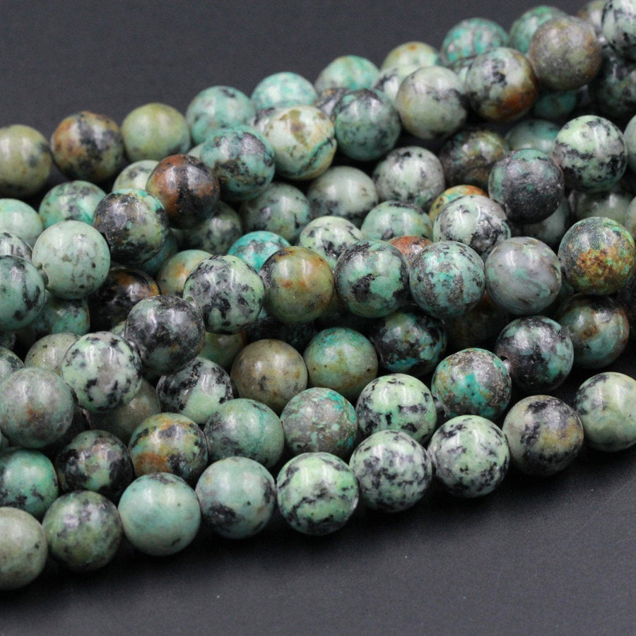 Large Hole Beads Natural African Turquoise 8mm Round Beads 10mm Matte Round Beads Big 2.5mm Hole 8&quot; Strand