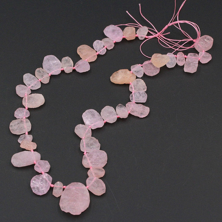 Rough Raw Natural Morganite Beads Petals Pink Aquamarine Beads Freeform Teardrop Hammered Nuggets Organic Cut Beads 16" Strand