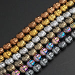 Titanium Hematite Carved Buddha Bead Beads 10mm Shiny Metallic Bronze Gold Gunmetal Black Silver Rainbow Champagne Colors  8" Strand