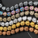 Titanium Hematite Carved Buddha Bead Beads 10mm Shiny Metallic Bronze Gold Gunmetal Black Silver Rainbow Champagne Colors  8" Strand