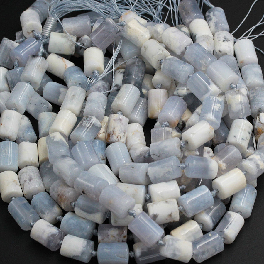 Icy! Natural Blue Angel Chalcedony Beads Tube Cylinder Large Thick Chunky Smooth Beads 18mm Gemmy Blue Gemstone 16" Strand