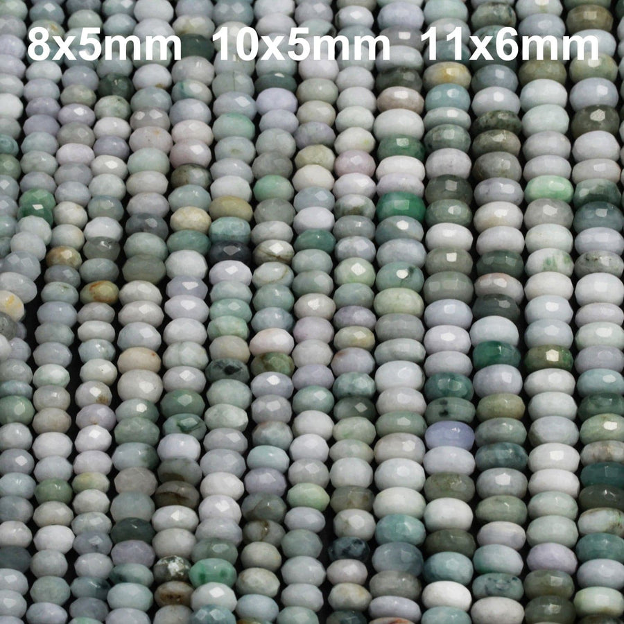 Natural Green Burma Burmese Jade 8mm 10mm 12mm Faceted Rondelle Beads Large Center Drilled Disc Real Genuine Burma Jade 16" Strand