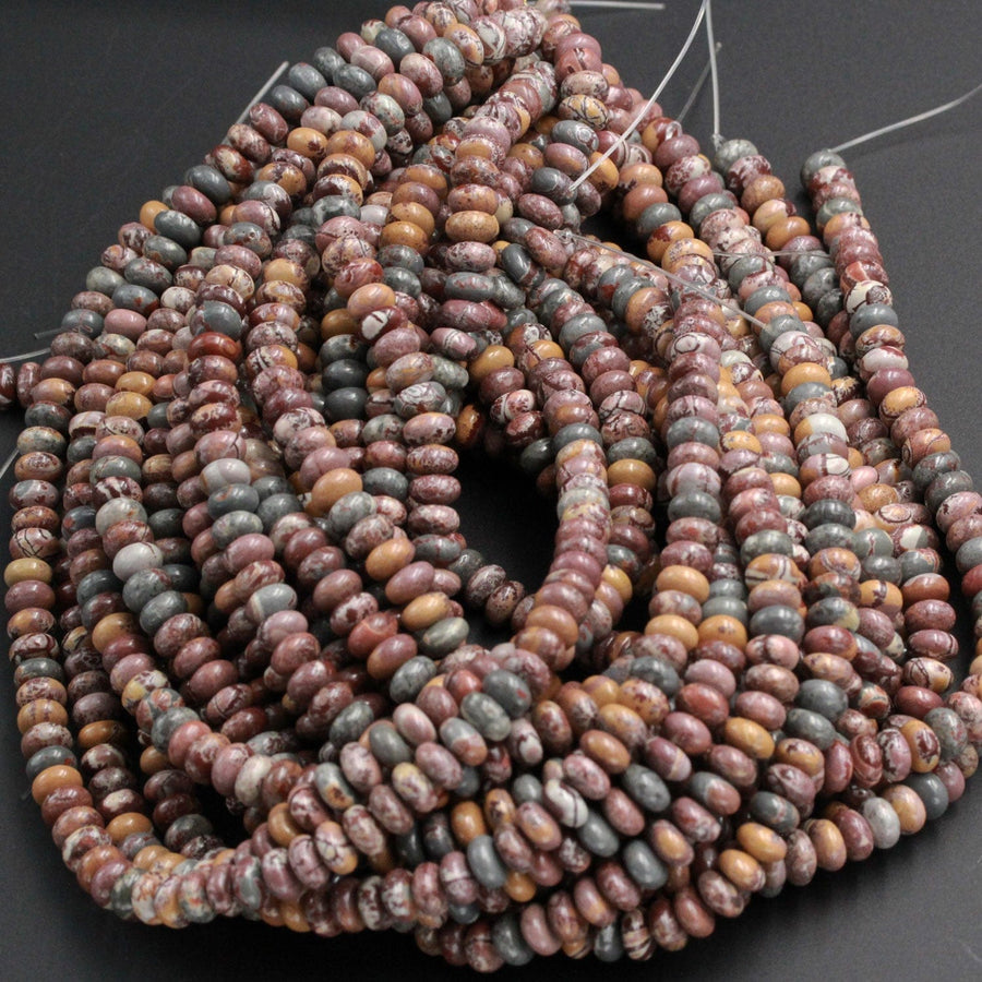 Natural Sonora Dendritic Rhyolite 6mm Roundel Beads 8mm Rondelle Beads High Quality Rare Earthy Jasper From Mexico 16" Strand