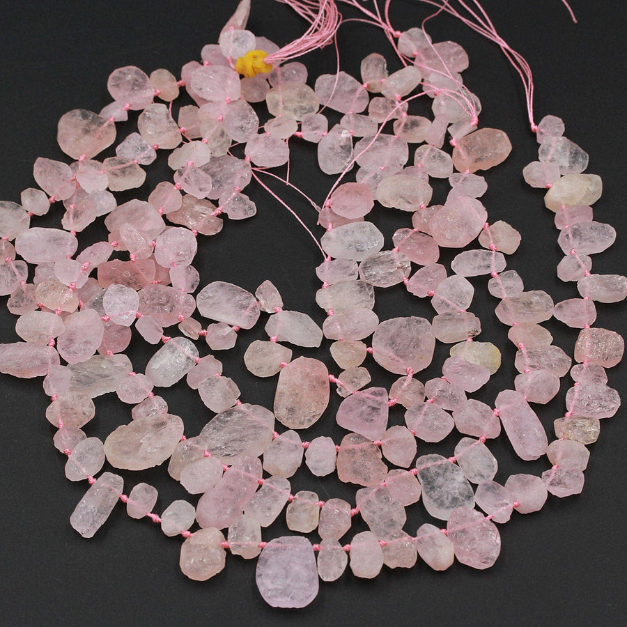 Rough Raw Natural Morganite Beads Petals Pink Aquamarine Beads Freeform Teardrop Hammered Nuggets Organic Cut Beads 16" Strand