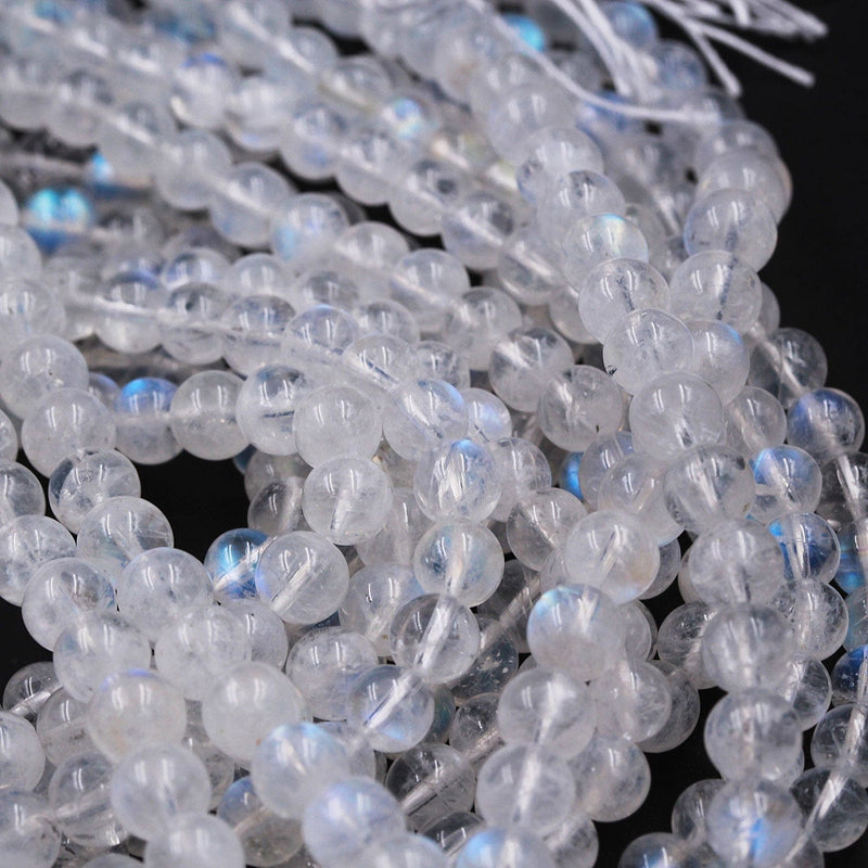 AAA Natural Rainbow Moonstone Round Beads 4mm 6mm Blue Flashes Super Translucent Real Genuine Moonstone Gemstone 16" Strand