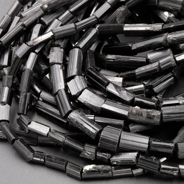 Drilled Raw Natural Black Tourmaline Beads Nugget Real Genuine Black Tourmaline Crystal Gemstones Tube Stick Superior Quality 16" Strand