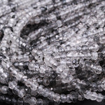 Natural Black Tourmaline Rutilated Rutile Quartz 4mm Faceted Rondelle Beads Micro Faceted Diamond Cut Gemstone 16" Strand