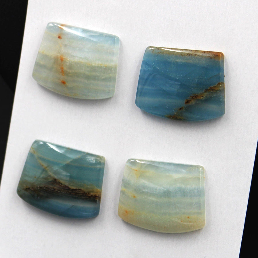 Rare Natural Blue Calcite Cabochon Cab Pendants Undrilled Creative Modern Cut Curved Trapezoid Wholesale Bulk Discount