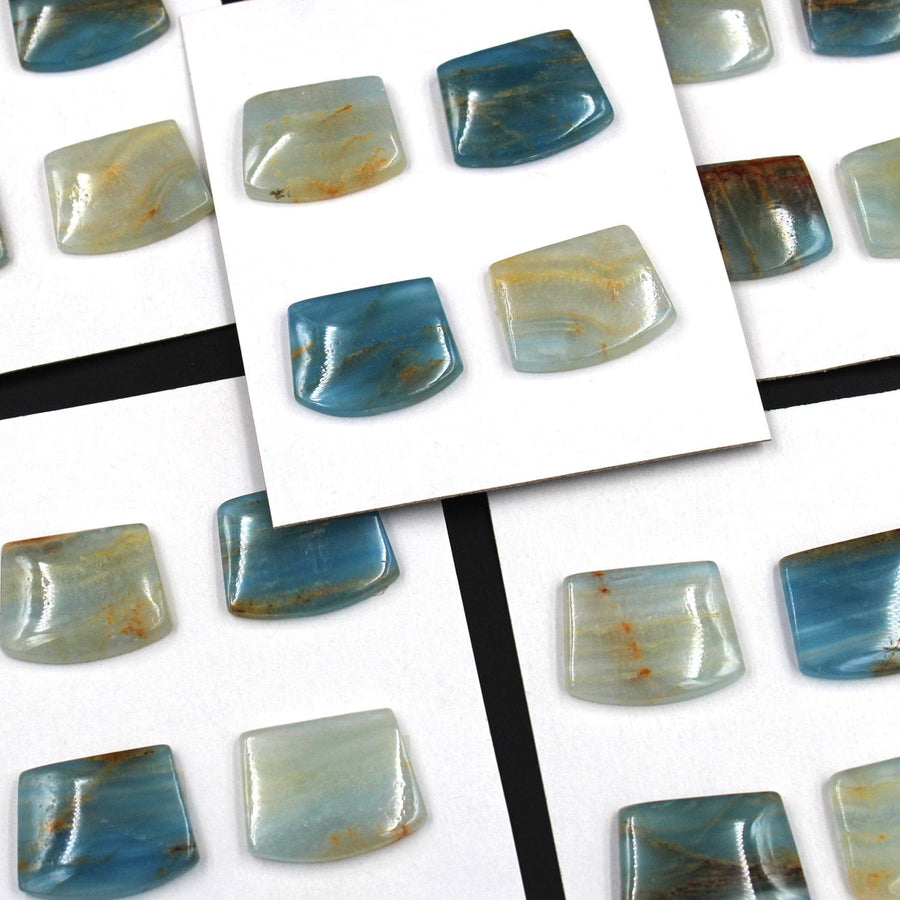 Rare Natural Blue Calcite Cabochon Cab Pendants Undrilled Creative Modern Cut Curved Trapezoid Wholesale Bulk Discount