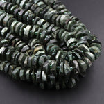 Rare Natural Russian Seraphinite Heishi Wheel Disc Rondelle Beads Center Drillied Slice Raw Rough Hand Chiseled Organic Cut Beads 16" Strand