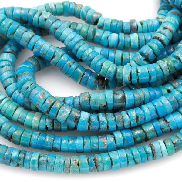 Genuine 100% Natural Turquoise Heishi Beads Rondelle Disc Wheel Real Genuine Blue Turquoise Beads Center Drilled Full 15.5" Strand