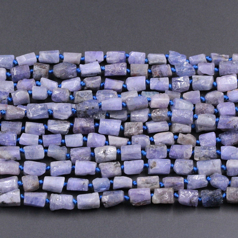 Raw Natural Tanzanite Tube Beads Freeform Nugget Pebble 6mm Irregular Rough Organic Shape 15.5" Strand