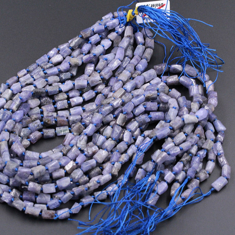 Raw Natural Tanzanite Tube Beads Freeform Nugget Pebble 6mm Irregular Rough Organic Shape 15.5" Strand