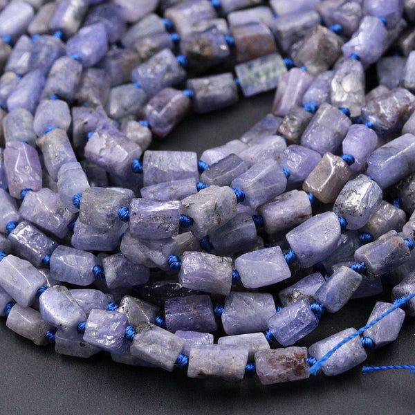 Raw Natural Tanzanite Tube Beads Freeform Nugget Pebble 6mm Irregular Rough Organic Shape 15.5" Strand
