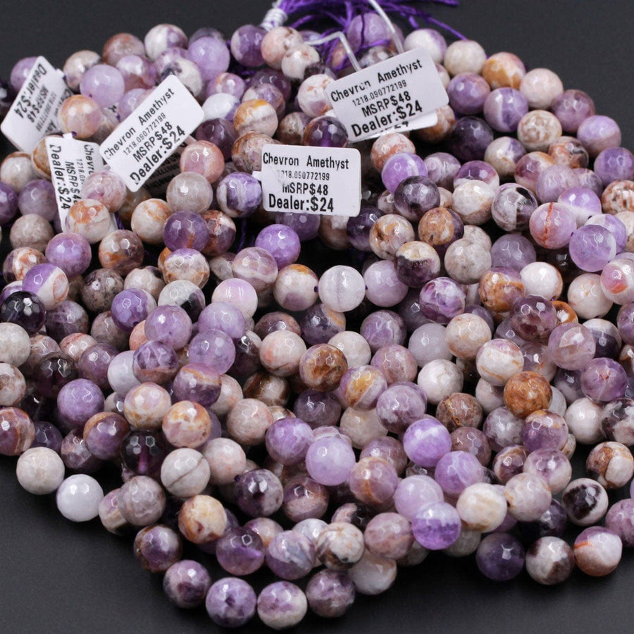 Natural Chevron Amethyst Beads Faceted 6mm Round Beads Faceted 8mm Round Beads Faceted 10mm Round Beads 16" Strand