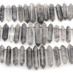 Natural Cloudy Quartz Beads Faceted Double Terminated Point Bullet Bicone Large Long Top Side Drilled Focal Smoky Gray Pendant 15.5" Strand