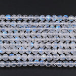 AAA Natural Rainbow Moonstone Round Beads 4mm 6mm Blue Flashes Super Translucent Real Genuine Moonstone Gemstone 16" Strand