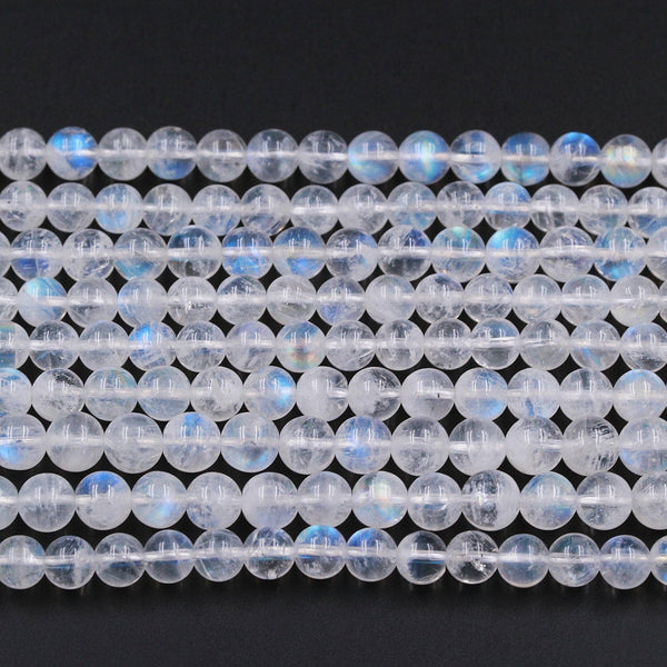AAA Natural Rainbow Moonstone Round Beads 4mm 6mm Blue Flashes Super Translucent Real Genuine Moonstone Gemstone 16" Strand