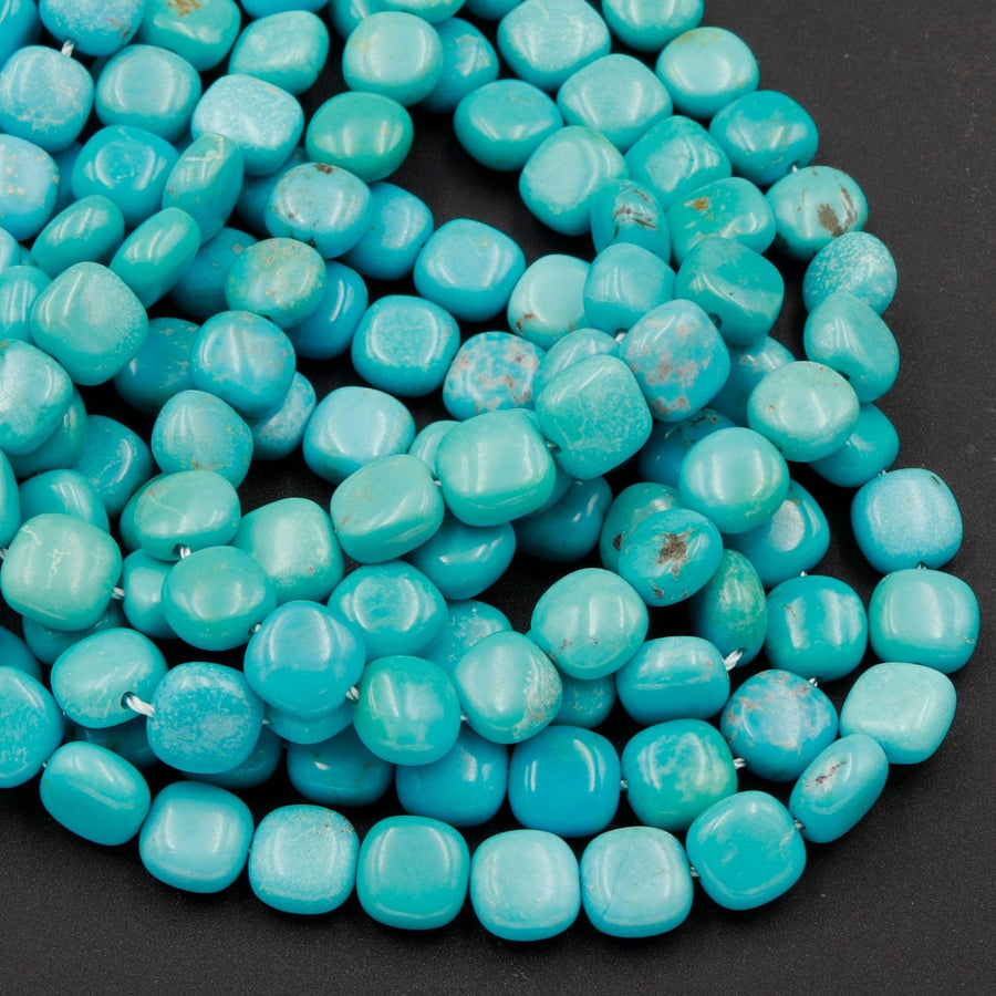 Natural Turquoise Beads 6mm 8mm Square Cushion High Quality Real Genuine Blue Turquoise Gemstone  16" Strand