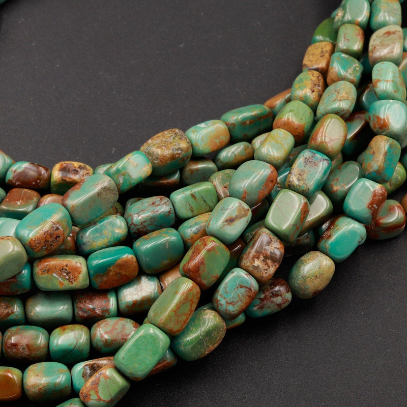 Natural Turquoise Freeform 6mm Rectangle Nuggets Highly Polished Genuine Real Stunning Green Brown Turquoise Gemstone Beads 16" Strand