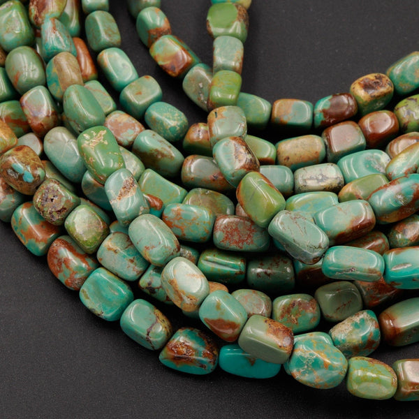 Natural Turquoise Freeform 6mm Rectangle Nuggets Highly Polished Genuine Real Stunning Green Brown Turquoise Gemstone Beads 16" Strand
