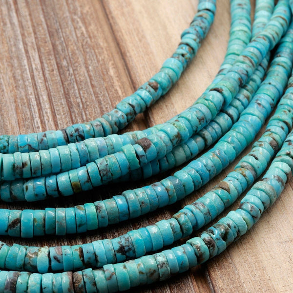 Genuine 100% Natural Arizona Turquoise Heishi Beads 5mm Rondelle Genuine Blue Turquoise Beads Center Drilled Full 16" Strand