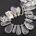 Natural Rock Crystal Quartz Teardrop Focal Pendant Beads Top Side Drilled Clear Sparkling Gemstone Smooth Focal Pendant Beads 15.5" Strand