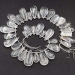 Natural Rock Crystal Quartz Teardrop Focal Pendant Beads Top Side Drilled Clear Sparkling Gemstone Smooth Focal Pendant Beads 15.5" Strand