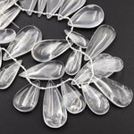 Natural Rock Crystal Quartz Teardrop Focal Pendant Beads Top Side Drilled Clear Sparkling Gemstone Smooth Focal Pendant Beads 15.5" Strand
