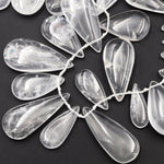 Natural Rock Crystal Quartz Teardrop Focal Pendant Beads Top Side Drilled Clear Sparkling Gemstone Smooth Focal Pendant Beads 15.5" Strand