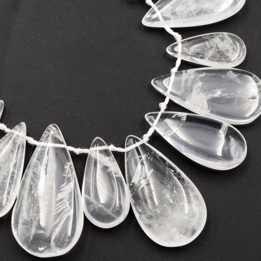 Natural Rock Crystal Quartz Teardrop Focal Pendant Beads Top Side Drilled Clear Sparkling Gemstone Smooth Focal Pendant Beads 15.5" Strand