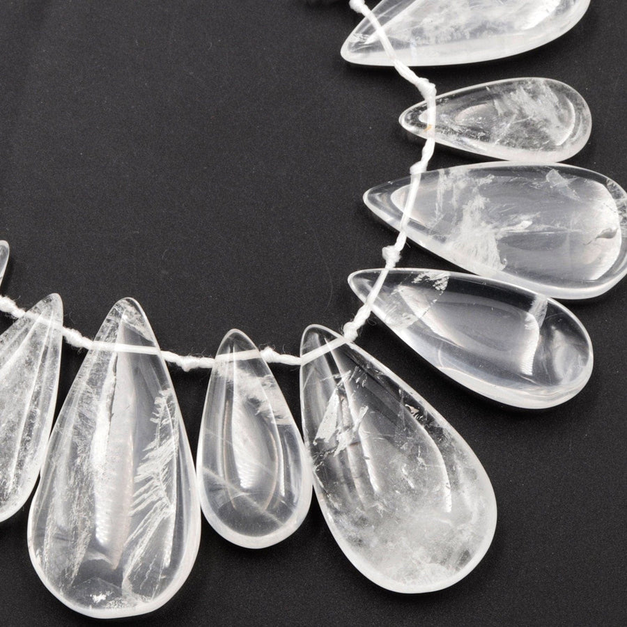 Natural Rock Crystal Quartz Teardrop Focal Pendant Beads Top Side Drilled Clear Sparkling Gemstone Smooth Focal Pendant Beads 15.5" Strand