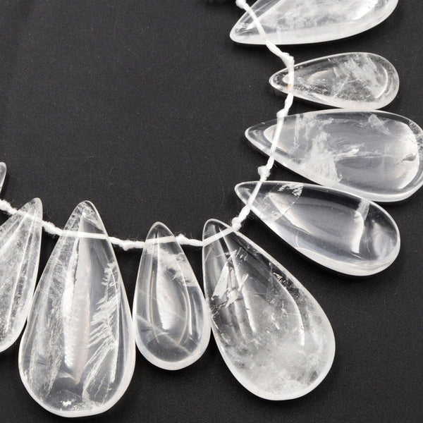 Natural Rock Crystal Quartz Teardrop Focal Pendant Beads Top Side Drilled Clear Sparkling Gemstone Smooth Focal Pendant Beads 15.5" Strand