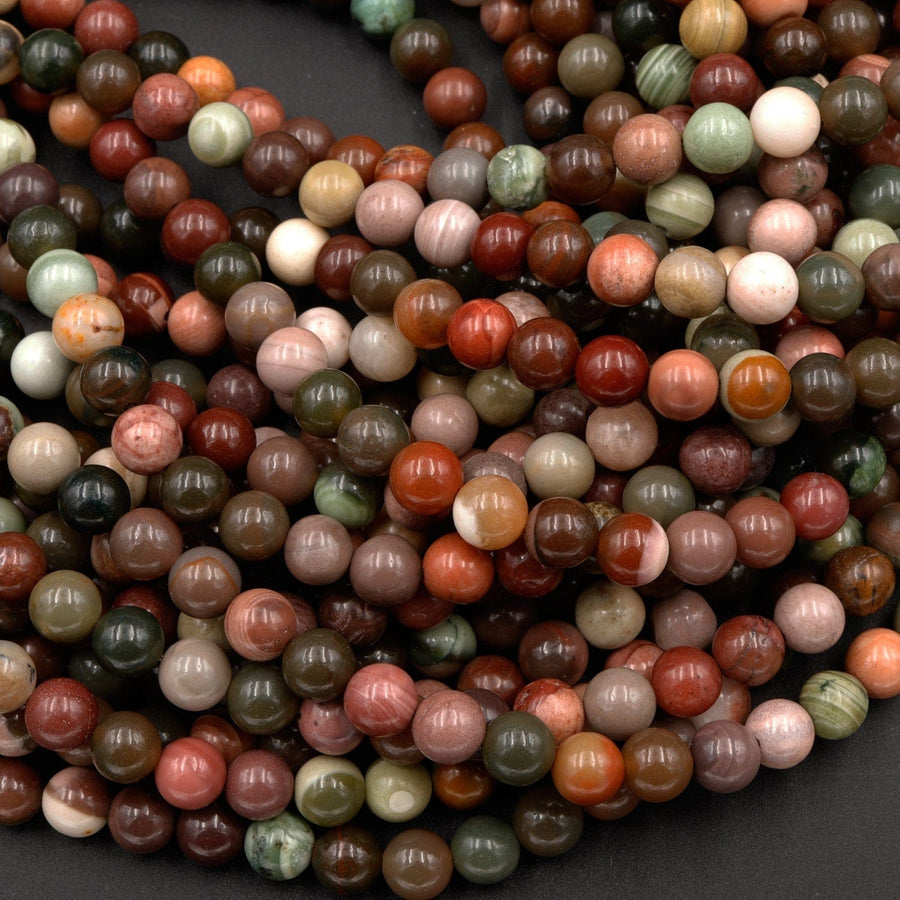 Real Genuine Natural Mexican Imperial Jasper 4mm 6mm 8mm Round Beads Colorful Creamy Red Pink Green Mauve Multicolor Jasper 16" Strand