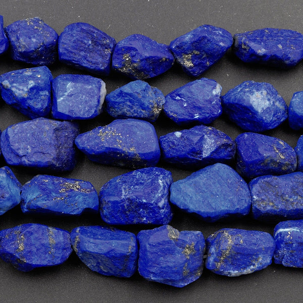 Superior A Grade Natural Rough Raw Matte Blue Lapis Lazuli Hand Hammered Freeform Nugget Irregular Organic Nugget Beads 17" Strand