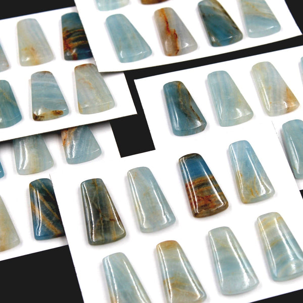 Rare Natural Blue Calcite Cabochon Cab Pendants Undrilled Creative Trapezoid Modern Unique Cut Wholesale Bulk Discount