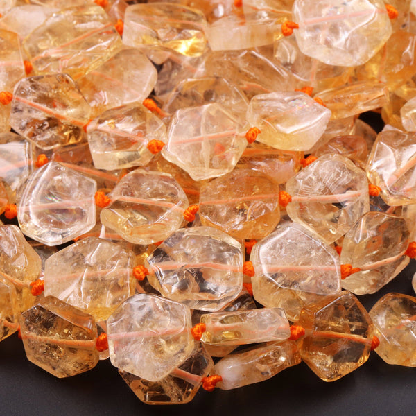 Golden Citrine Hexagon Octagon Bead Geometric Cut Large Nugget Freeform Natural Citrine Gemstone Flat thin Slice Super Gemmy 18mm 16" Strand