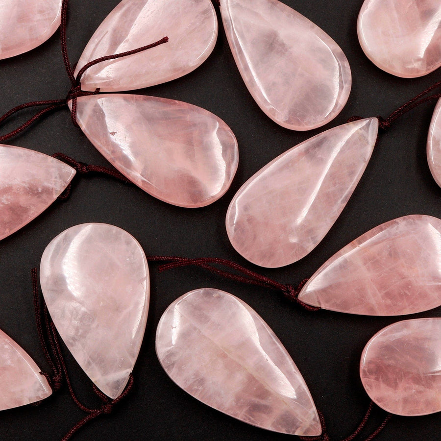 Natural Madagascar Pink Rose Quartz Pendant Hand Cut Puffy Teardrop Pendant Top Side Drilled Designer Pendant