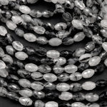 Black Rutilated Quartz Beads Faceted Drum Barrel 9mm 12mm Natural Black Tourmaline Rutile Quartz Semi Precious Gemstone 16" Strand