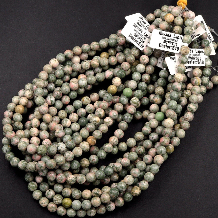 Rare Natural Nevada Lapis 6mm Round Beads Genuine Natural Pink Green Lapis From Nevada Native Amercian Gemstone 15.5" Strand