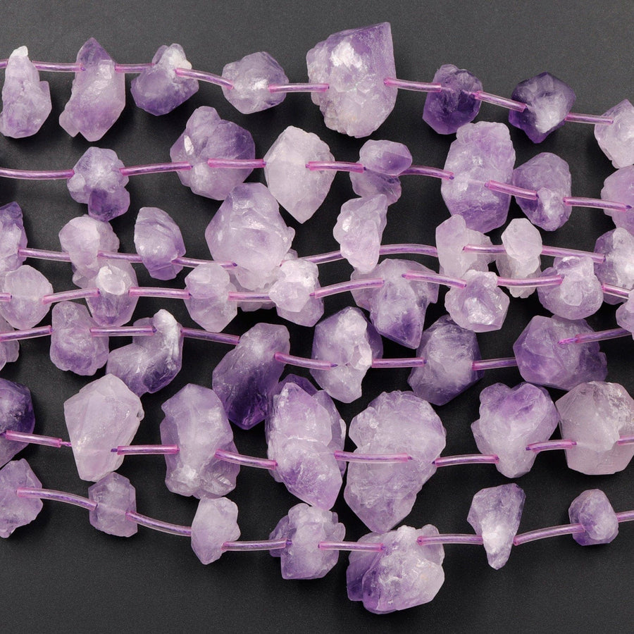 Raw Natural Amethyst Flower Beads Freeform Rough Organic Drop Nugget Light Purple Gemstone 16" Strand