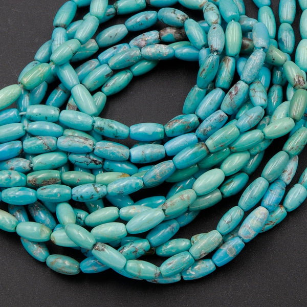 Small Natural Turquoise 8x4mm Rice Beads Barrel Drum Long Oval Beads Highly Polished High Quality Blue Green Gemstone 15.5" Strand