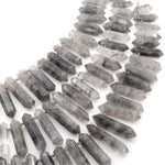 Natural Cloudy Quartz Beads Faceted Double Terminated Point Bullet Bicone Large Long Top Side Drilled Focal Smoky Gray Pendant 15.5" Strand