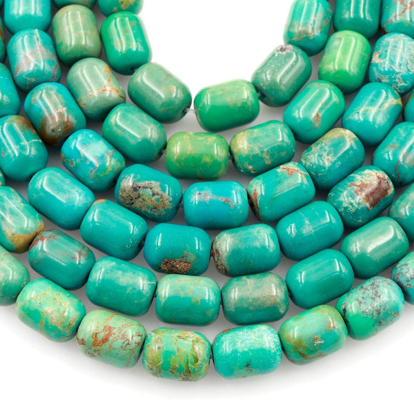 Genuine 100% Natural Turquoise Beads 9x7mm Cylinder Rounded Tube Drum Barrel Real Natural Blue Green Turquoise Beads 15.5" Strand