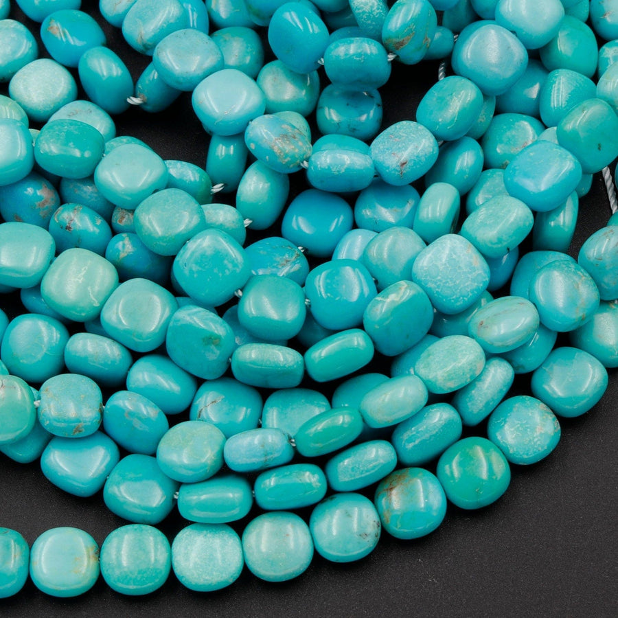 Natural Turquoise Beads 6mm 8mm Square Cushion High Quality Real Genuine Blue Turquoise Gemstone  16" Strand