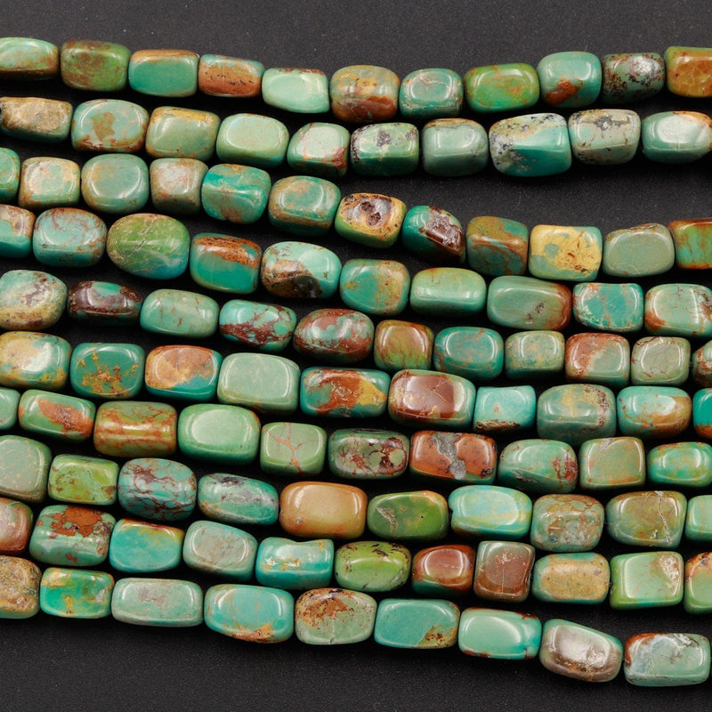 Natural Turquoise Freeform 6mm Rectangle Nuggets Highly Polished Genuine Real Stunning Green Brown Turquoise Gemstone Beads 16" Strand
